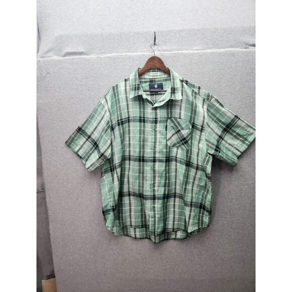Rocawear Mens Green Plaid Button-Up Shirt 3XB Short Sleeve Cotton Blend Classic - Picture 1 of 7